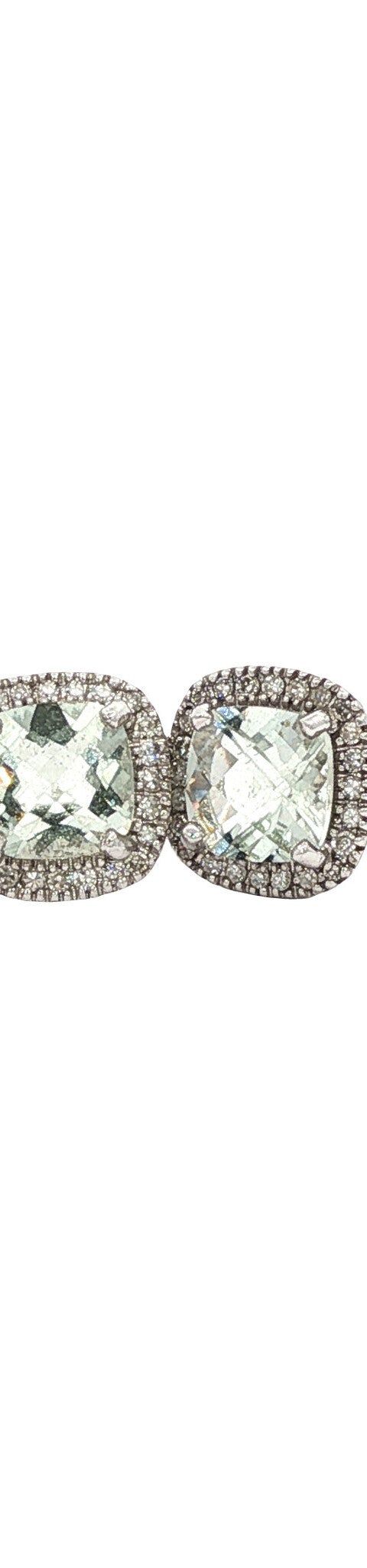 Vintage 14K White Gold Stud Earrings with Prasiolite and Diamond
